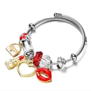 Charm Bracelet Zircon Silver Red Gold Heart Lips Lipstick